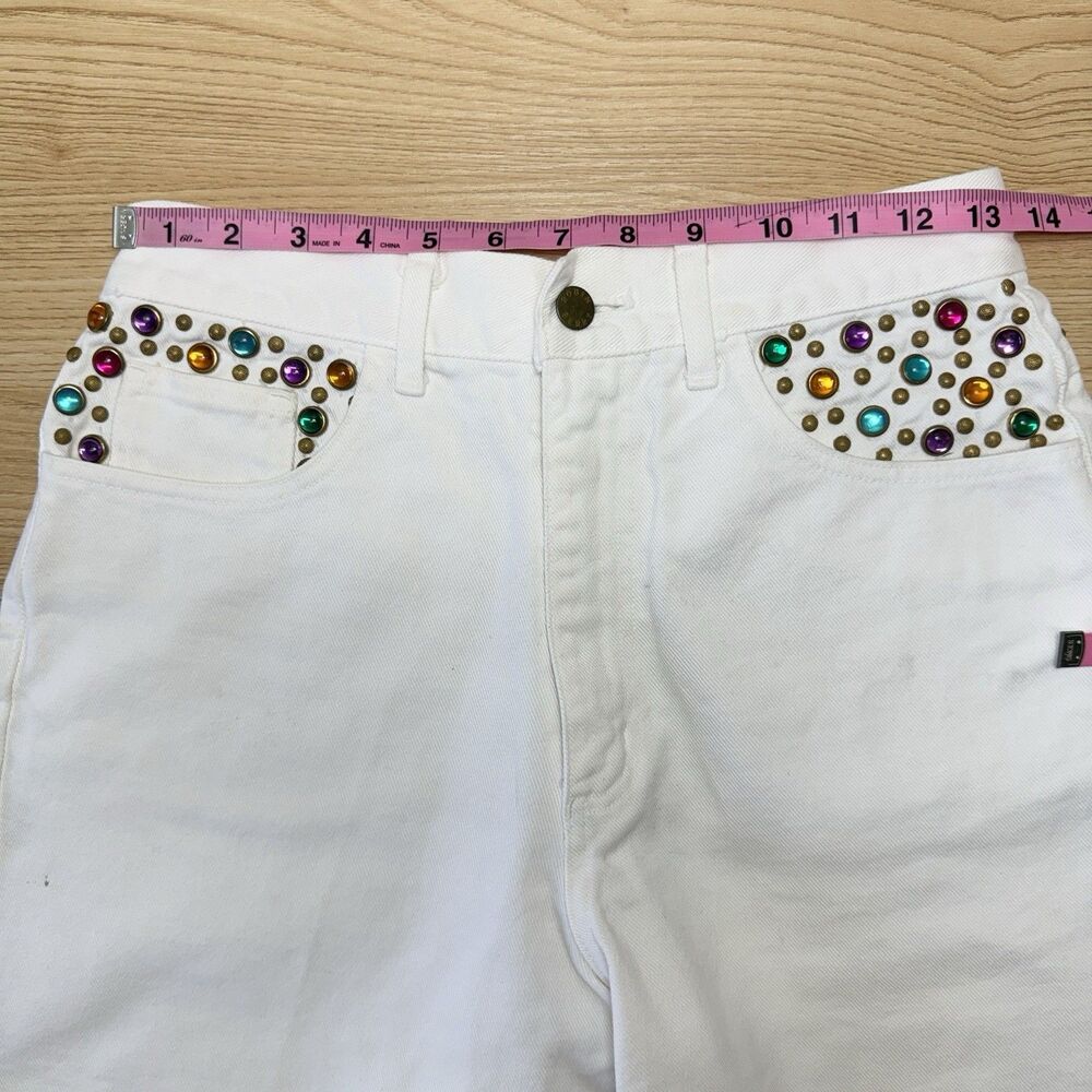 Vintage 90s Bedazzled White Mom Shorts Size 8 Rodeo Western Festival Party Swift - Picture 10 of 15